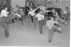 Karate classes, children and teacher in photograph