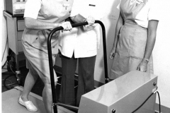 Stress test at Memorial hospital auxiliary in 1974. L-R: Wilahemina Mitchell, employee, auxilian.