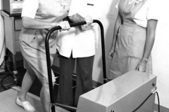 Stress test at Memorial hospital auxiliary in 1974. L-R: Wilahemina Mitchell, employee, auxilian.